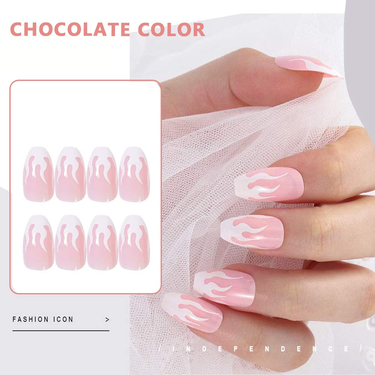 MAYCREATE 24 pcs French Fake Nails,Plum Pink Press-On Gel Nails,Full Cover Press On False Nails with Double Sided Adhesive Jelly Tabs,Nail Art