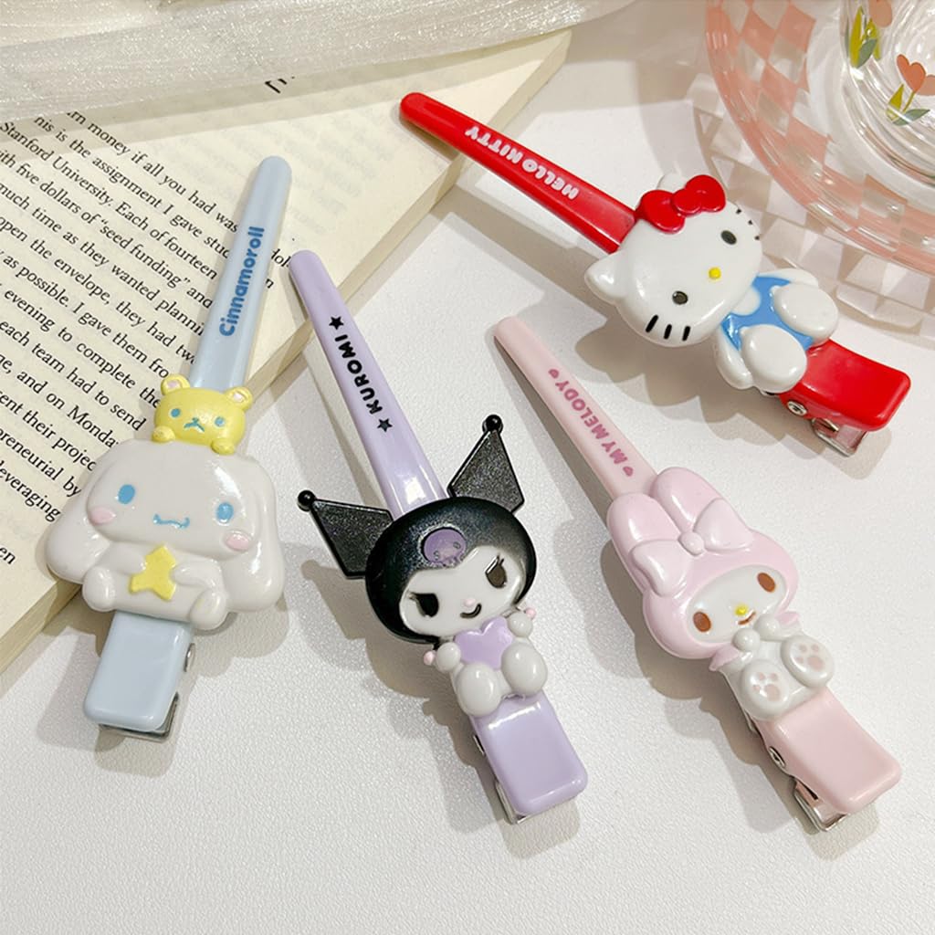 MAYCREATE Hair Clips for Girls featuring Hello Kitty Kuromi Melody & Cinnamoroll 4pcs Set
