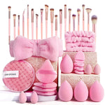 MAYCREATE Makeup Brushes Set for Daily Beauty Routine with 40 Pieces in Stylish Pink | Includes Sponges Headband and Face Pads