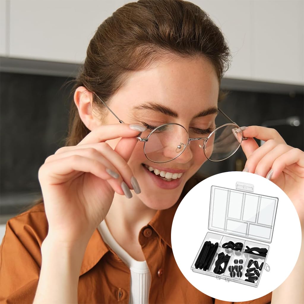 MAYCREATE Eyeglasses Retainers Set with Anti Slip Silicone Nose Pads | 50PCS Comfort Ear Hooks for Glasses