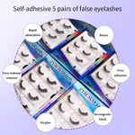 MAYCREATE 5 Pairs Self Adhesive Eyelashes, Reusable Adhesive Eyelashes, No Glue Eyelashes, Waterproof False Lashes Natural with Eyelash Tweezer for Women Makeup Gift Purple