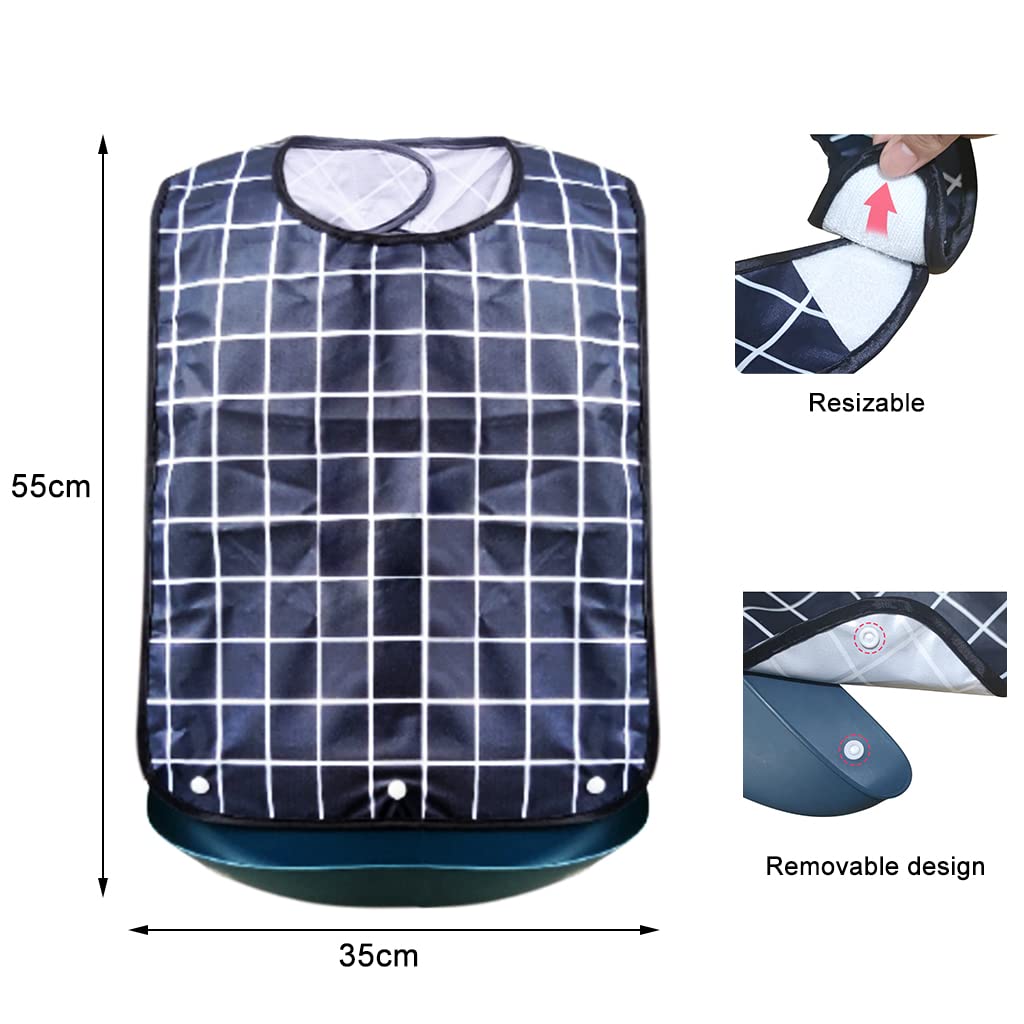 MAYCREATE Waterproof Adjustable and Washable Dining Short Style with Leakproof Pocket Adult Bibs for Elderly Seniors and Disabled Men & Women Eating Cloth (Light Blue)