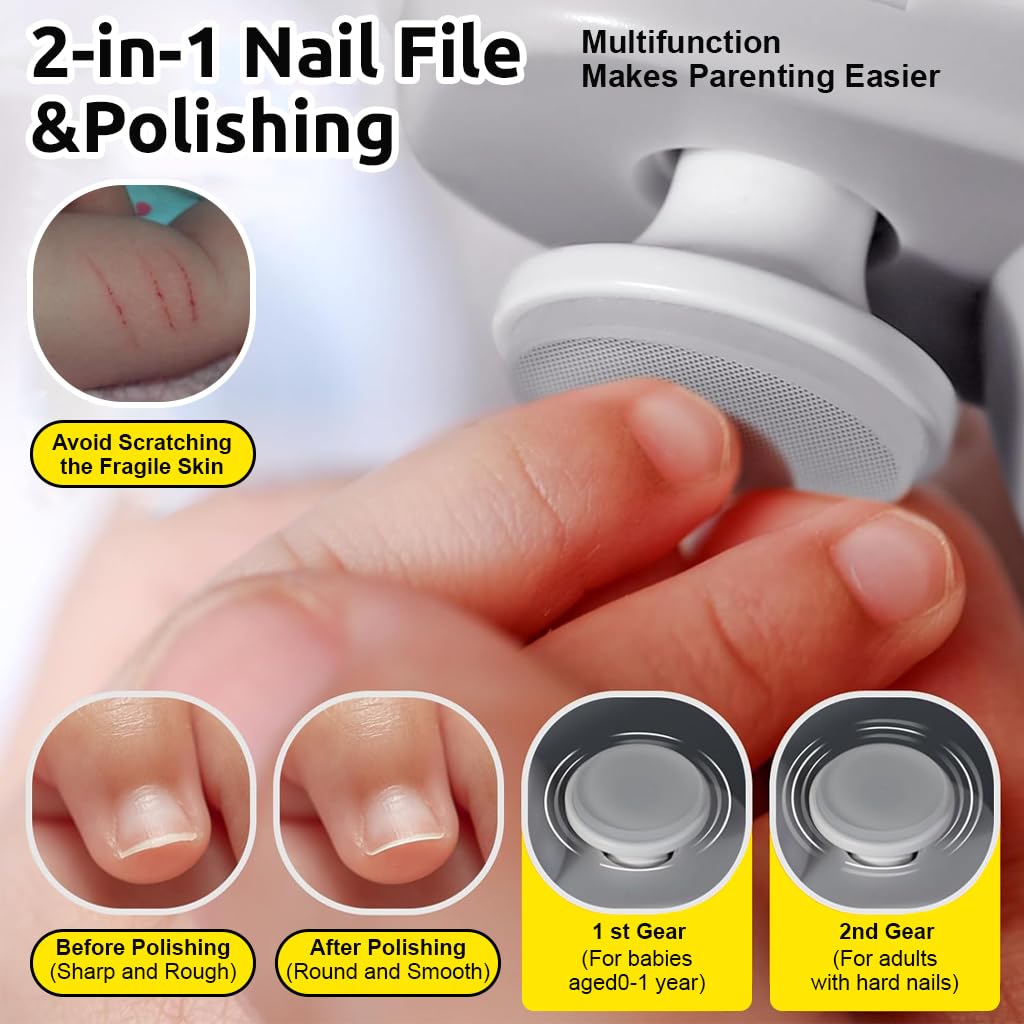 MAYCREATE Electric Nail Clipper with LED, USB 2 in 1 Electric Nail Clipper Nail File with 2 Speeds Anti-Splash Electric Nail Trimmer with Nail Dust Bin Safe Electric Nail Clipper for Baby