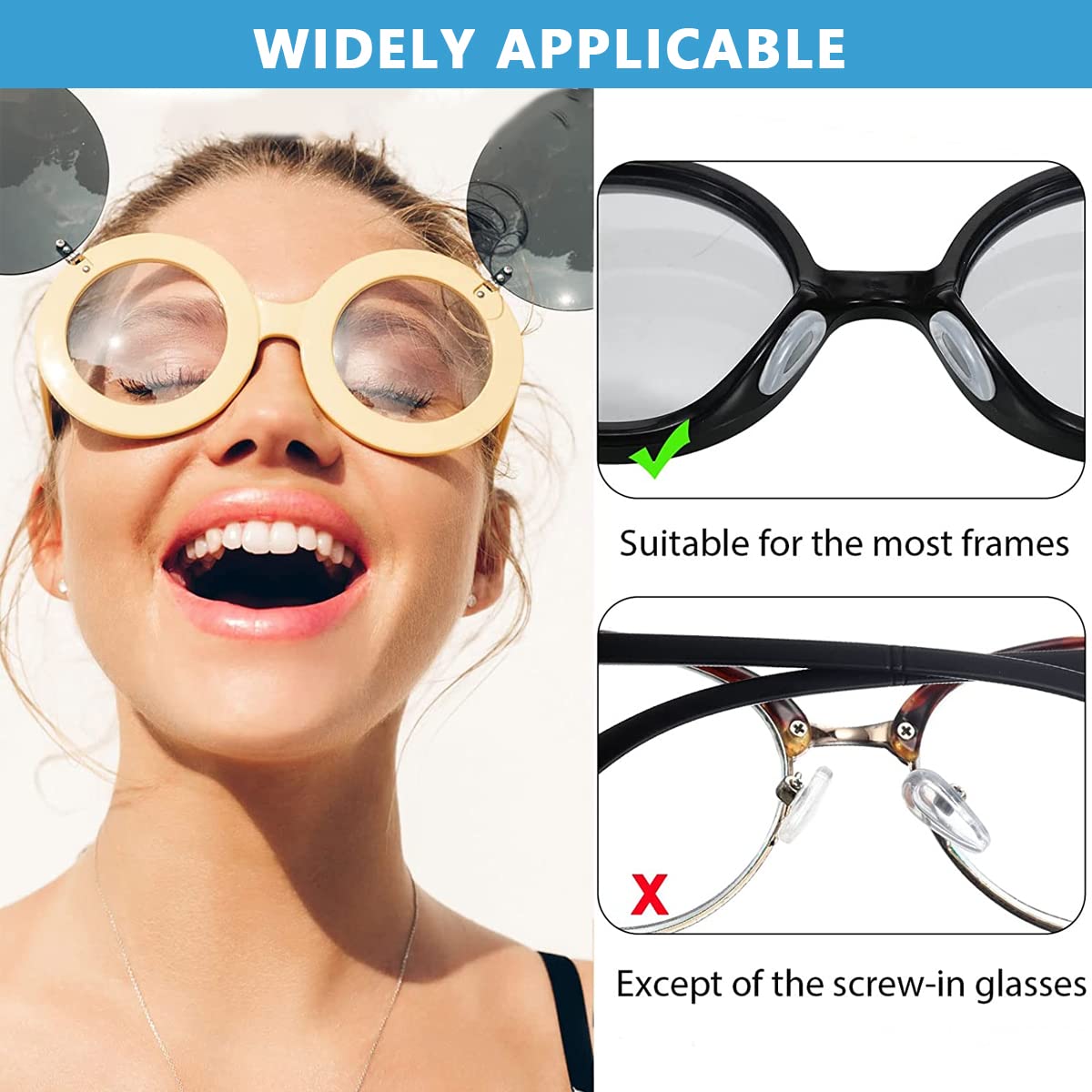 MAYCREATE Adhesive Eyeglasses Nose Pads with D Shape Anti Slip Design | 12 Pairs White Silicone