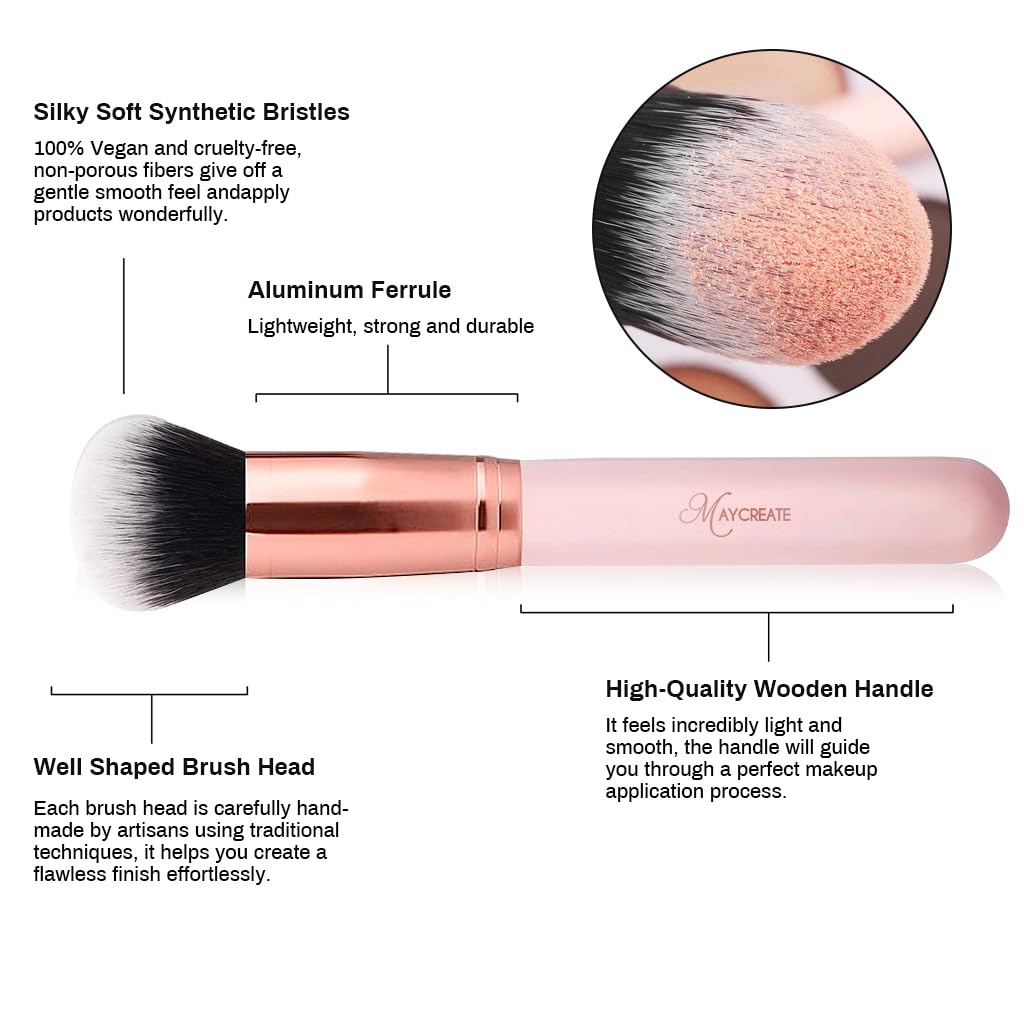MAYCREATE Makeup Brush Set Professional 16PCS with Storage Pouch Brush Sets in Makeup Premium Makeup Brushes Kit with Eyebrow Razor & Sponge Puff for Beginners Makeup Artists Students (Pink)
