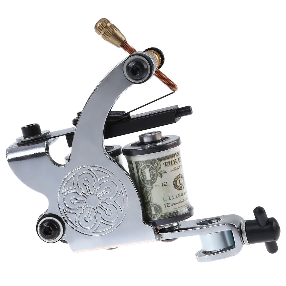 MAYCREATE Tattoo Machine Set for Beginner 2 Machine Gun Pigment Tips Power Supply Set 5 Needle(Silver and Black)