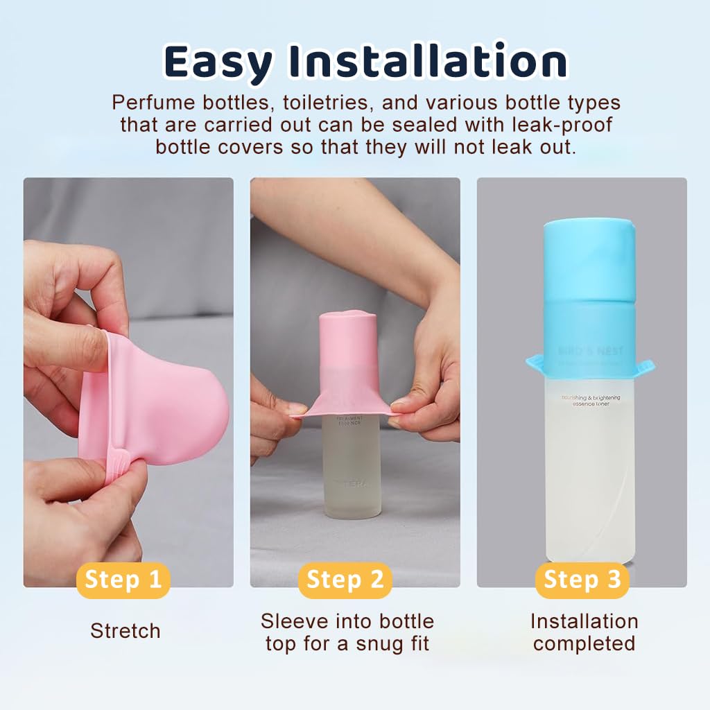 MAYCREATE Travel Bottle Cap Sleeves for Toiletries with Leak-Proof Seal and Elastic Silicone | Set of 4