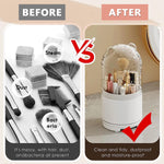 MAYCREATE Makeup Brush Holder Organizer with Clear Lid, 360° Rotatable 5-Slots Make Up Brushes Storage Container Dustproof Stand for Vanity Desktop Bathroom