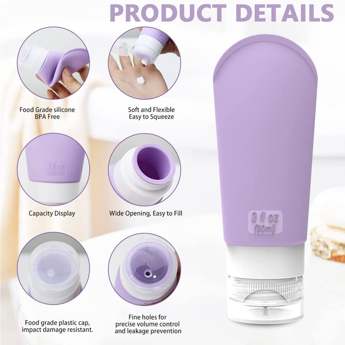 MAYCREATE 16pcs Travel Bottles for Toiletries Kit, 90ml Silicone Travel Toiletry Bottles(3-Layer Leakproof), 10g Cream Jars, Spray Bottle, Funnel, Clean Brush, Applicator, Labels & Storage Bag Set