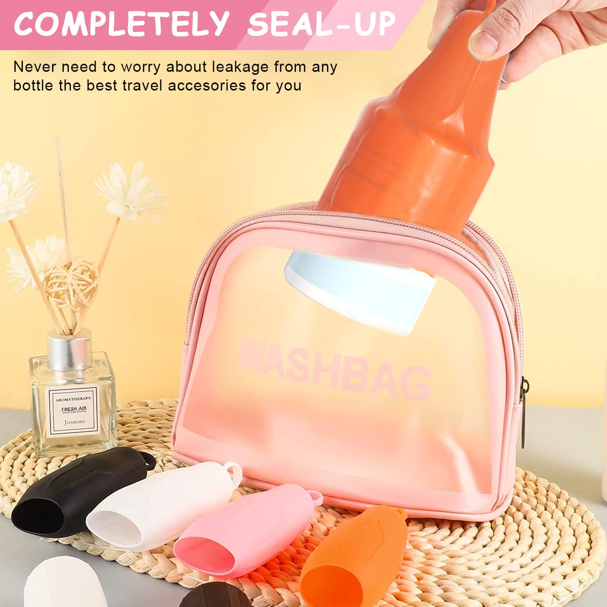 MAYCREATE 8pcs Elastic Sleeves for Leak Proofing Travel, Silicone Travel Container Leakproof Sleeve with Loop Handle, Reusable Cover for Toiletries Bottles