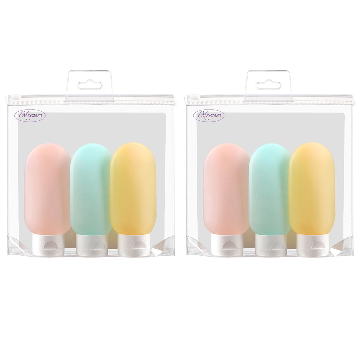 MAYCREATE Travel Toiletries Bottles for TSA Trips with Leakproof Squeeze Caps 6 Pack 60ml | Plastic Refillable Containers