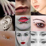 MAYCREATE 155Pcs Fake Labrets Stainless Steel Eyebrow Piercing Fake Studs Ring Set Non- piercing Lip Labret Studs Multi Sizes Fashion Fake Surface Piercings Studs Set with Adhesive Tabs and Tweezer