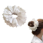 MAYCREATE® Rubber Band for Hair Large White Lace Scrunchies Multi-layer Ruffled Elastic Tie Scrunchy Ponytail Hair Bands for Women