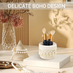MAYCREATE Macrame Makeup Brush Holder Organizer Boho Desk Mini Storage Basket Table Cotton Rope Tassels Pen Holder for School Office Stationeries Storage Container - Ivory