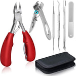 MAYCREATE Ingrown Toenail Correction Tool for Thick Nails with Curved Blade & Ergonomic Handle | Stainless Steel Clippers Set with 4 Nail Care Tools and Storage Case