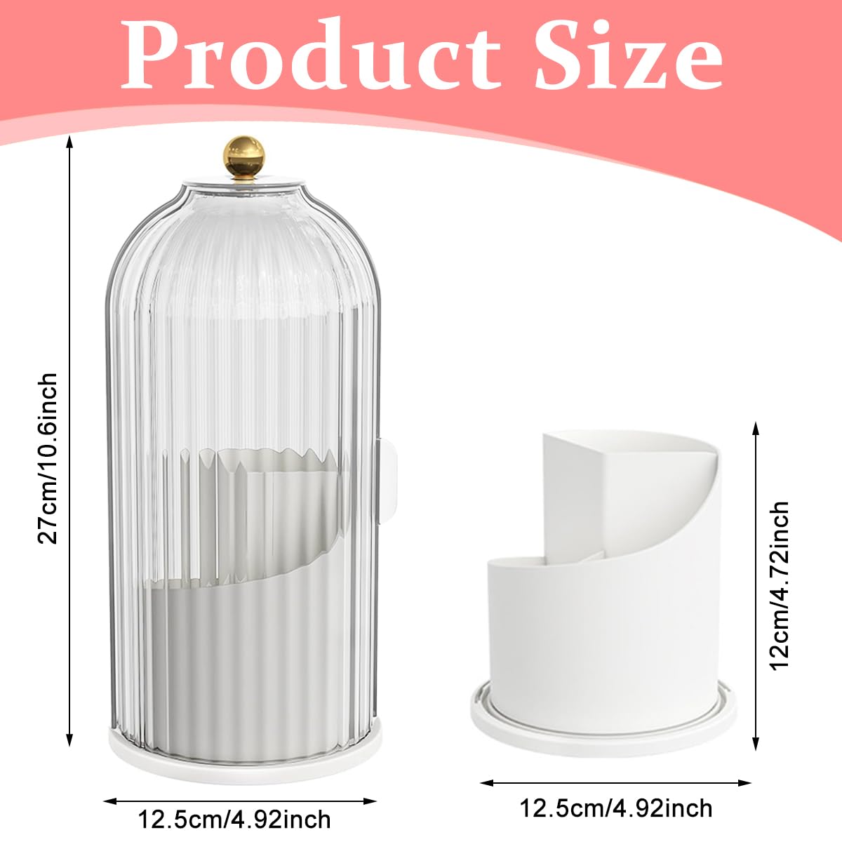 MAYCREATE Makeup Brush Holder for Vanity with 360° Rotatable 3 Grid Design | Clear Lid 12.2×27 cm Plastic Organizer