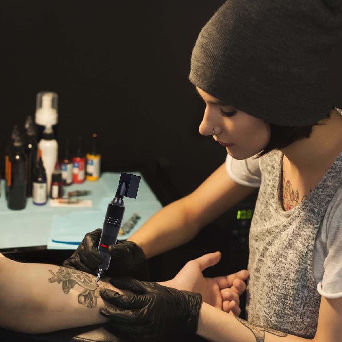 MAYCREATE Tattoo Machine with 20 Needles Cartridge, Tattoo Machine Full Kit Tattoo Pen Machine, Rotary Tattoo Machine Shader & Liner Machine Tool Tattoo Needles for Professional Tattoo Beginners