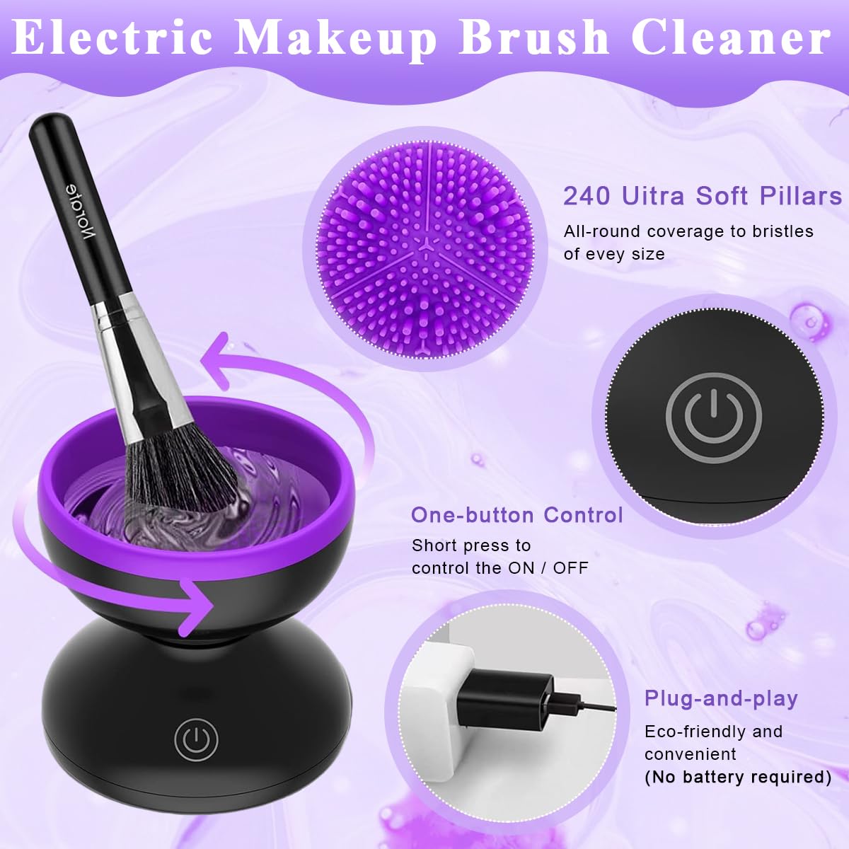 MAYCREATE Electric Makeup Brush Cleaner Machine, Silicone Makeup Brush Cleaning Cup, Portable USB Automatic Spinner Cleaner for All Size Brushes
