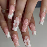 MAYCREATE 24Pcs Press on Nails Short Square Fake Nails Pink French Tip False Nails With Small Floral Designs Glossy Full Cover Stick on Nails Acrylic Artificial Nails for Women