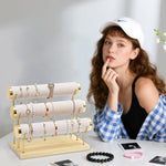MAYCREATE Bangle Organizer Stand for Women featuring 3 Tier Metal Frame and Wooden Base | Holds 18 25 Bracelets