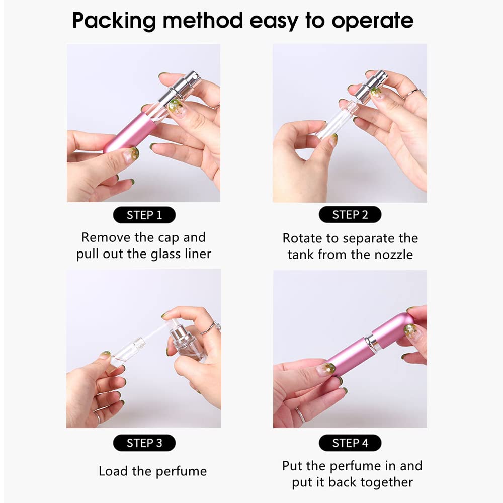 MAYCREATE 2Pcs 5ml Perfume Atomiser Spray Bottle with Pump-Portable Perfume Dispenser, Refillable Empty Spray Bottle for Fragrance Perfume (Pink)