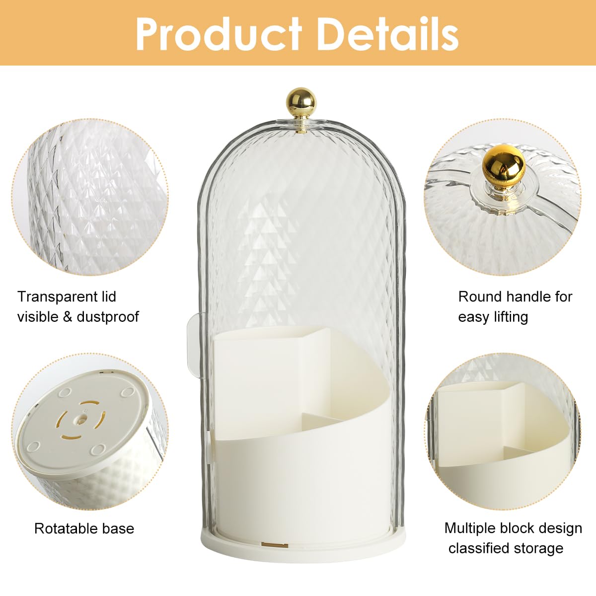 MAYCREATE Makeup Brush Holder for Vanity with 360 Rotating Base and 3 Compartments | White