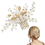 MAYCREATE Bridal Hair Comb for Wedding Hairstyles with 5.5 in Design featuring Crystal Pearl Gold Leaf | Elegant Accessory for Women and Girls