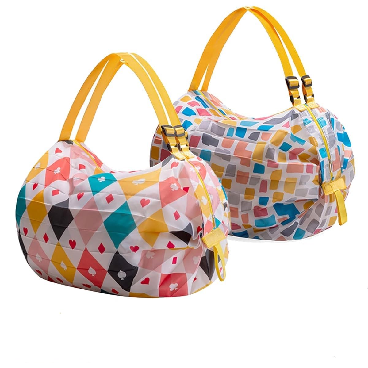 MAYCREATE 2pcs Shopping Bag for Grocery, Folding Supermarket Shopping Bag with Zipper, Reusable Grocery Bags with Handles Washable Shopping Bags Waterproof Shopping Tote Bag, Style B