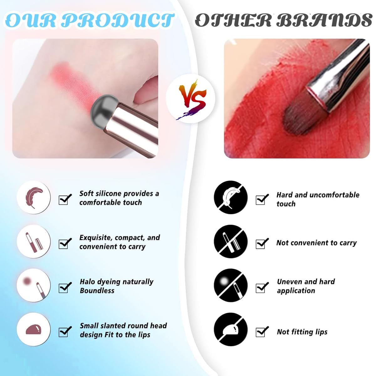 MAYCREATE Silicone Lip Balm Brush Set for Lipstick and Gloss Application with Lid | 2pcs Reusable Black Makeup Tool