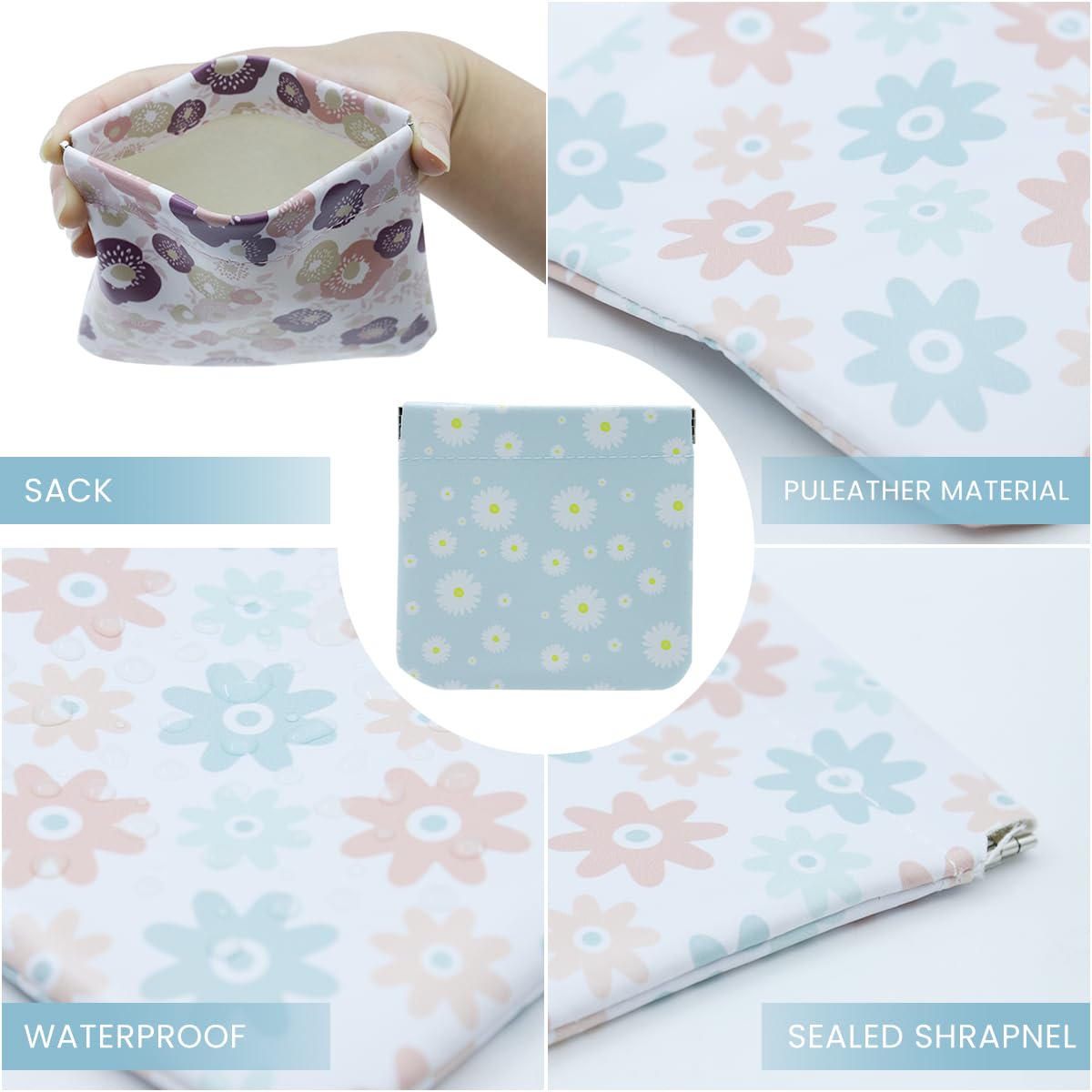 MAYCREATE Cosmetic Bag for Travel featuring Self Closing Design and 3 Pack 4.7x4.3in PU Leather