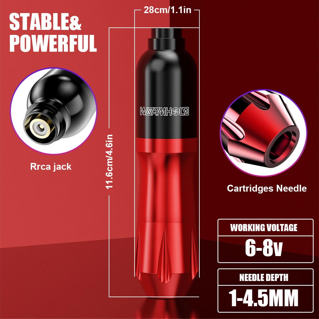 MAYCREATE Tattoo Machine Kit 6-11 V Wireless Tattoo Machine Full Kit Tattoo Pen Includes Rotary Tattoo Liner Pen, Cartridge Needle, Transfer Paper, Practice Skin, Tattoo Accessories