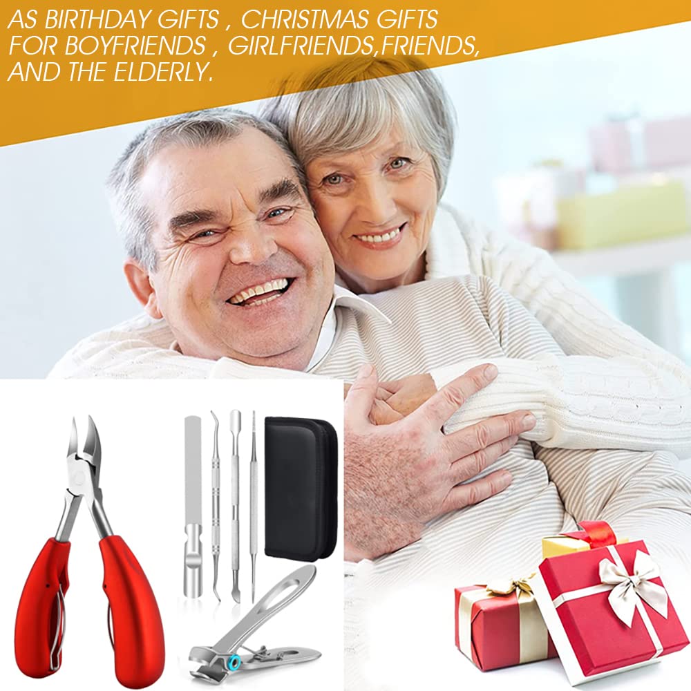 MAYCREATE Ingrown Toenail Clippers for Thick Nails with Curved Blade and 6pcs Stainless Steel Kit | Ergonomic Wide Jaw Design