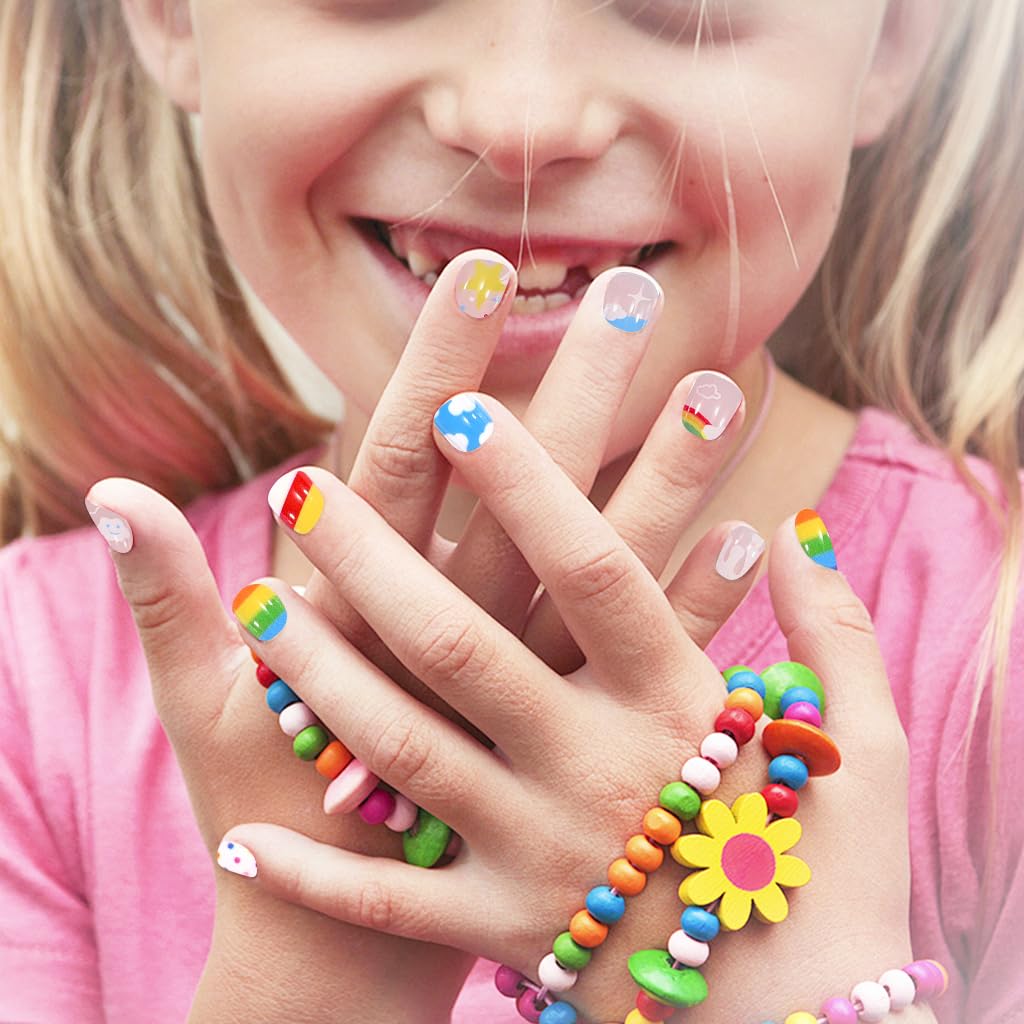 MAYCREATE Press on Nails for Kids with 120 pcs Cartoon Designs & Sticky Tabs | Fun DIY Gift