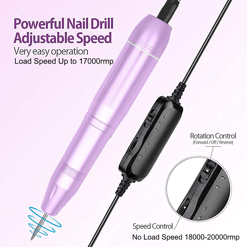 MAYCREATE Nail Drill Machine Professional, 20000rpm Adjustable Electric Nail Filer Machine with 22pcs Accessories, Portable Manicure Pedicure Kit for Women, Nail Salon, Acrylic Gels Callus Removal