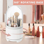MAYCREATE Makeup Brush Holder Organizer for Vanity with 360° Rotating 5 Slots and Clear Lid
