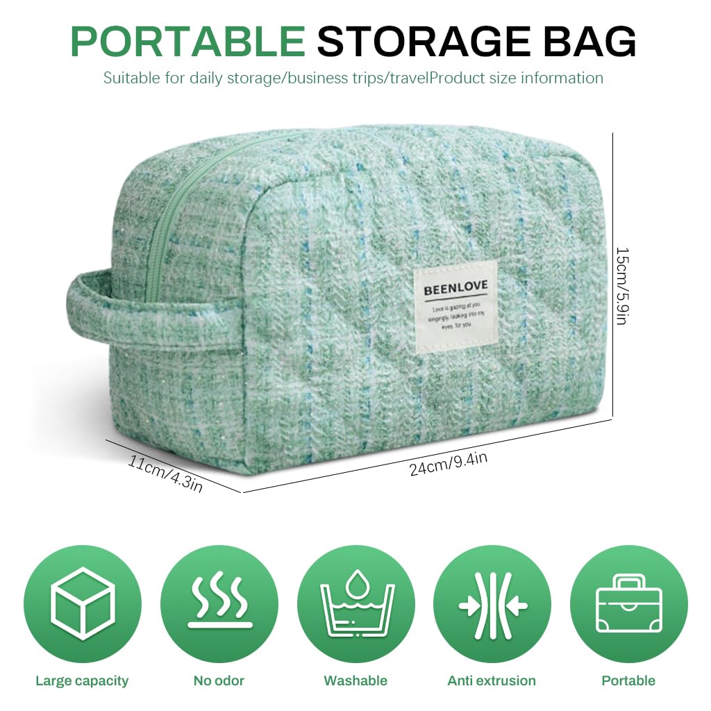 MAYCREATE Cotton Bra Organizer Bag for Travel with 3 Compartments 24x11x15 cm | Green Lingerie Storage