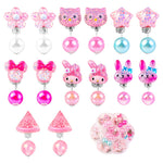 MAYCREATE 7 Pairs Kawaii Girls Earrings Non-piercing Pink Cartoon Kitty Earrings Charming Resin Clip On Earrings for Girls Kawaii Fashion Girls Clip On Earrings Jewelry Gift for Girls