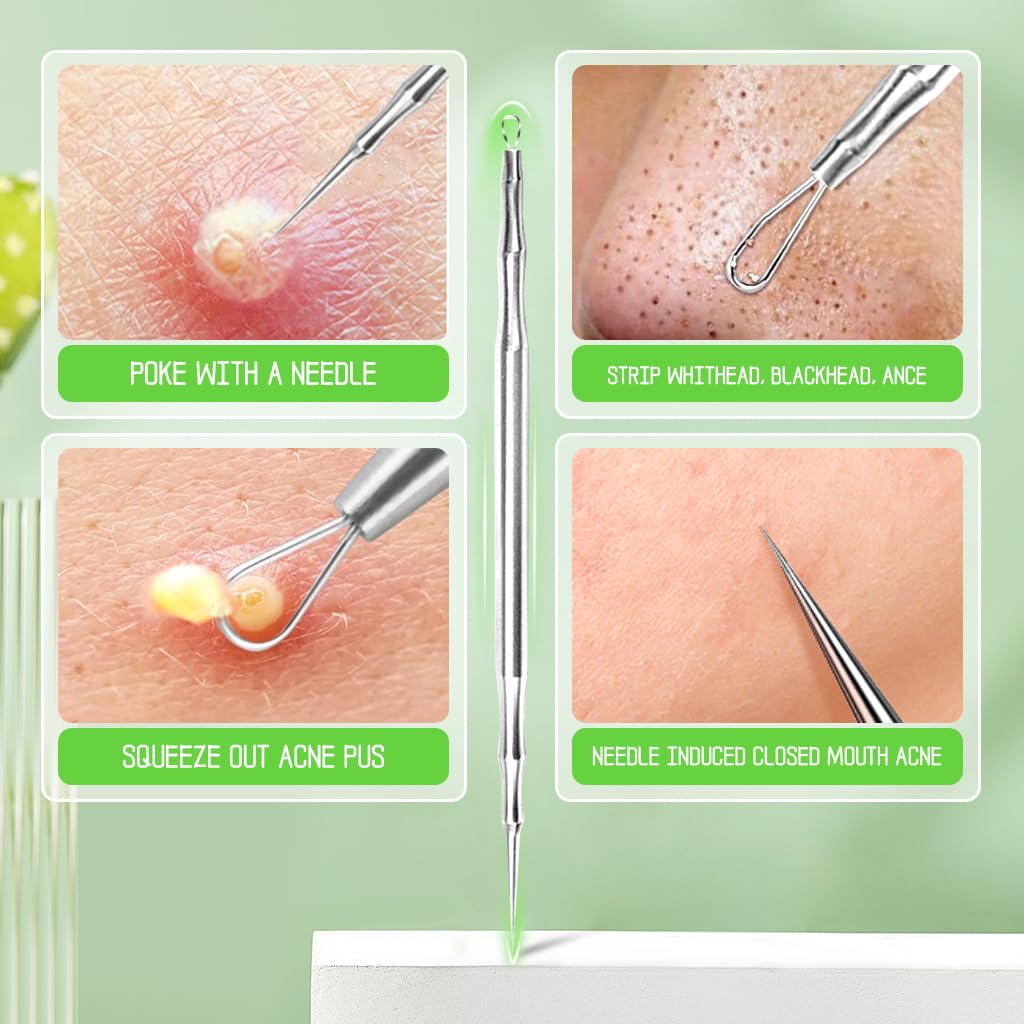 MAYCREATE Stainless Steel Comedone Extractor & Dual Head Blackhead Removal Shovel Pore Cleaning Tools Beauty Tools Facial Cleaning Tools for Acne, Whitehead Popping, Comedone