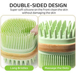 MAYCREATE Silicone Back Scrubber for Shower with Dual Sided Bristles and Wooden Handle | Green