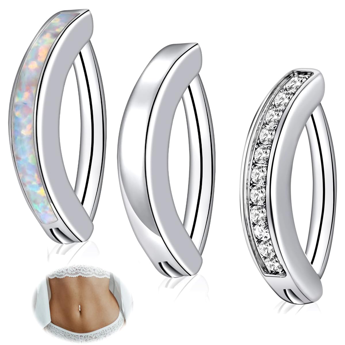 MAYCREATE 3pcs Belly Button Ring Silver Belly Button Ring Creative Navel Rings for Women Girls Navel Rings Body Piercing Fancy Belly Piercing Jewelry