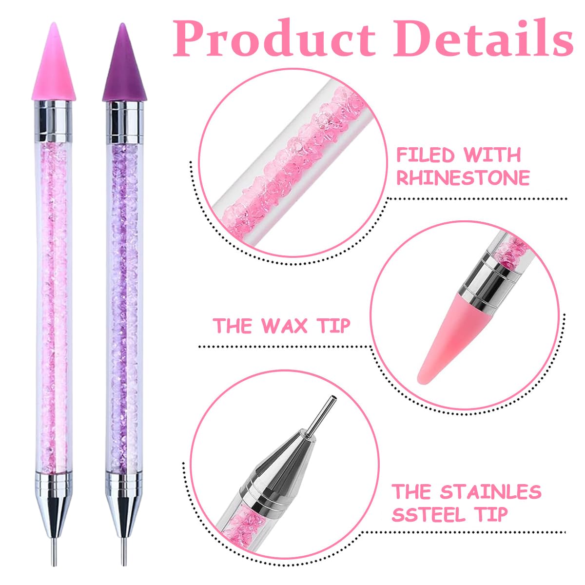 MAYCREATE 2pcs Nail Art Tools Rhinestone Pick Up Tool for Diamond Painting Nail Art Dual Head Rhinestones Pick Up Pen with 2 Extra Nibs Nail Dotting Pen Picker Pen for DIY