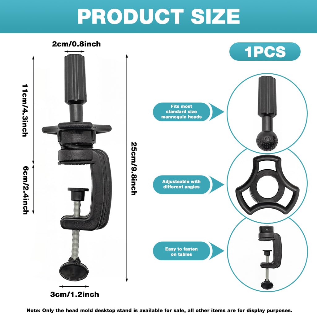 MAYCREATE Wig Mannequin Head Stand for Styling and Display with Adjustable Desk Clamp | Universal Fit for Foam Canvas or Plastic Heads