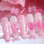 MAYCREATE Nail Decals for DIY Nail Art with 50pcs 3D Flat Back Resin Pink Bow Charms | Cute Decorative Design