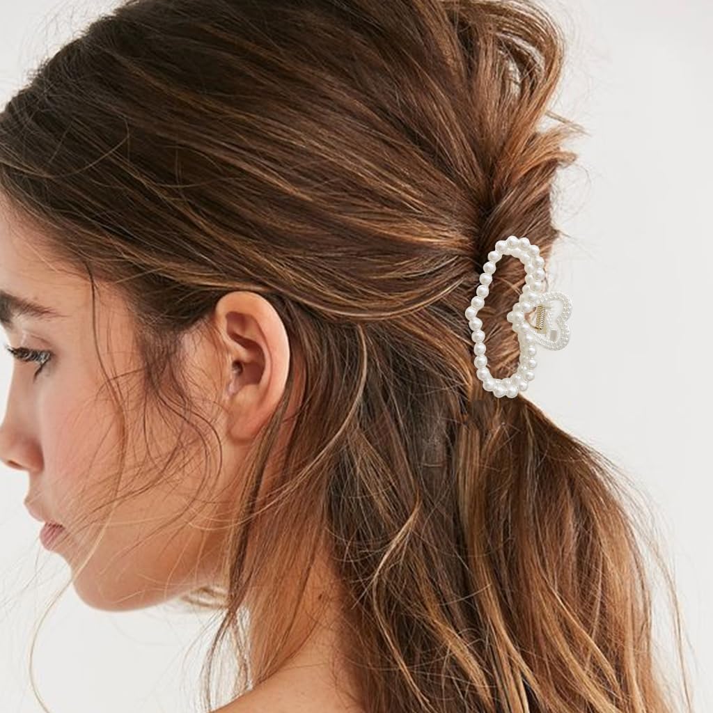 MAYCREATE 8Pcs Pearl Hair Claw Clips French Twist Hair Claw Clips Heart Shaped Pearl Embellished Hair Claw Clips Bridesmaid Hair Claw Clips Bridal Pearl Hair Claw Clips Gift for Girls