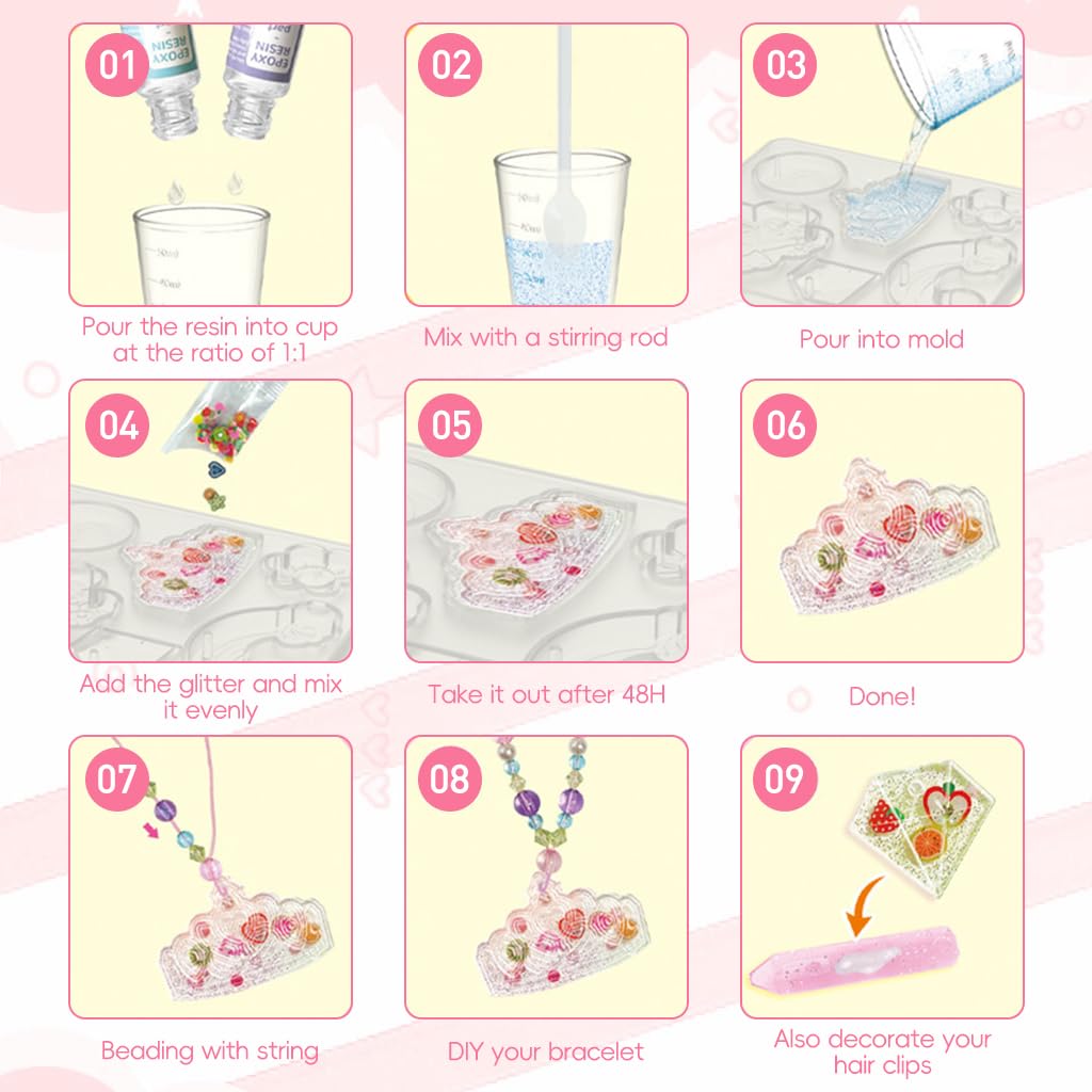 MAYCREATE Resin Art DIY Jewelry Making Kit Resin ArtSilicone Mold Craft Kit DIY Beading Necklace Bracelet Making Art Kit for Kids & Adults DIY Resin Art Necklace Bracelets Bag Charms Art Kit