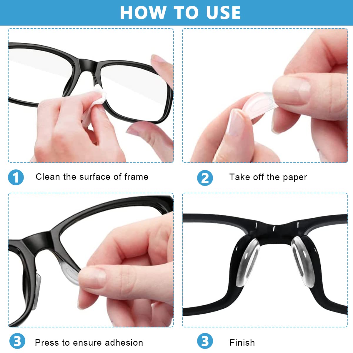 MAYCREATE 12 Pairs Adhesive Eyeglasses Nose Pads, D Shape Stick-on Anti-Slip White Silicone Eyeglasses Nose Pad Replacement, Self Adhesive Nose Pads Glasses Nose Pad