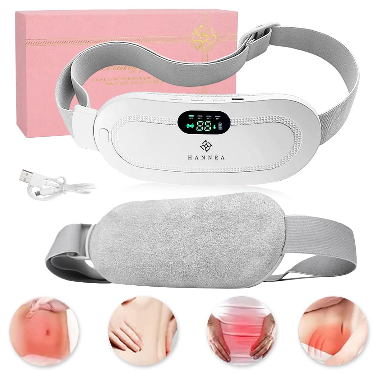 MAYCREATE Electric Cordless Heating Pad For Period Pain|Cramp Relief, Back Pain In Period|Belly Warmer Heating Pad With 3 Heat Levels 4 Vibration Modes|Caring Gift Heating Pad Belt For Women
