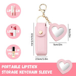 MAYCREATE Lipstick Holder Keychain for Travel with Heart Shape Mirror and Pink PU Case | Gift for Women
