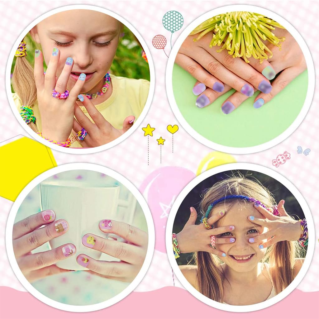 MAYCREATE Kids Press on Nails 36PCS for Girls featuring Pre Glued Full Cover Tips | Cute Rabbit Design