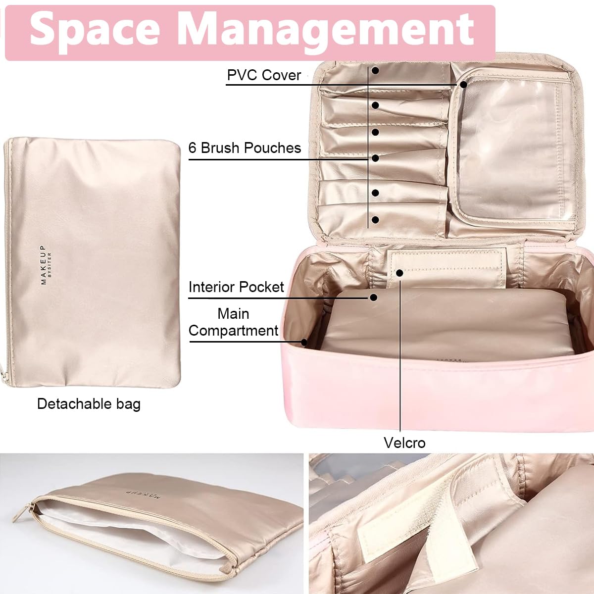 MAYCREATE Cosmetic Organizer Bag for women, Capacity Travel Makeup Pouch for Women Toiletry Bag for Girls Traveling With Handle and Divider, Pink